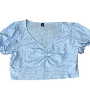 SHEIN Curve Light Blue Puff Sleeve Crop Top 2XL